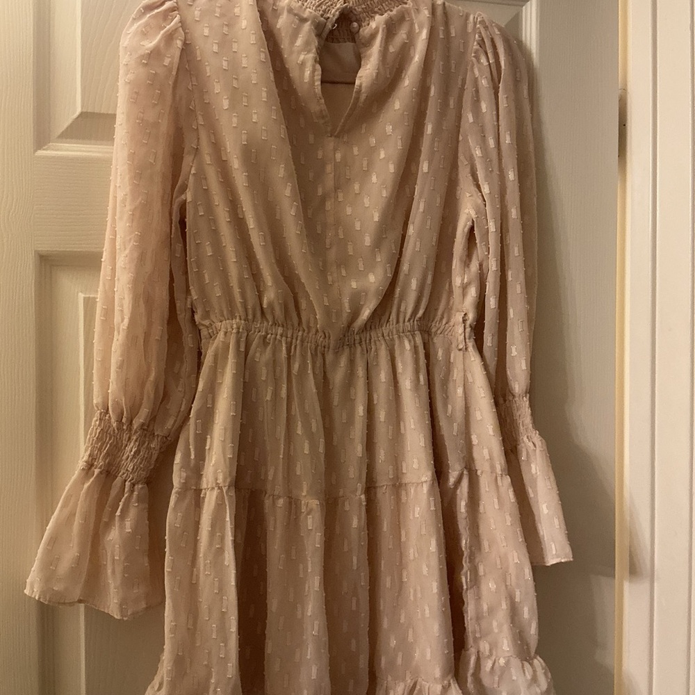 Elegant Cream Long-Sleeve Dress